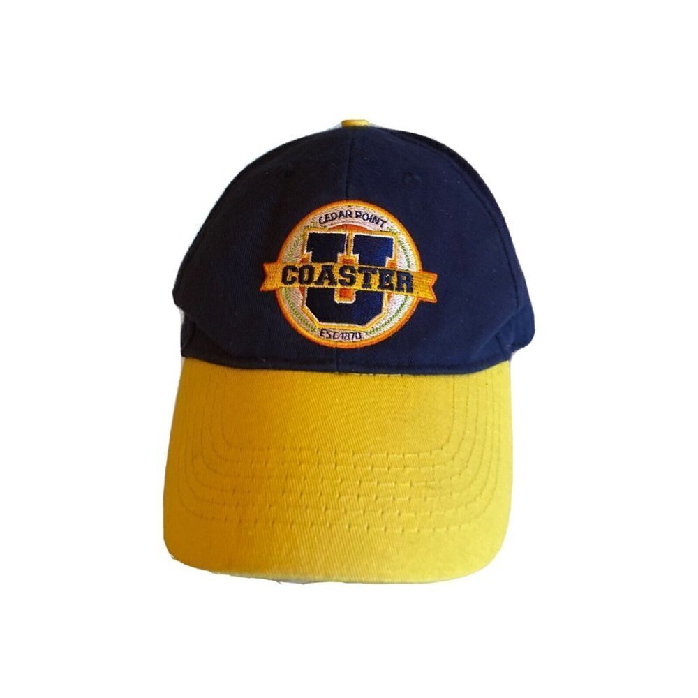 Cedar Point Coaster U Navy Blue Yellow Adjustable Strapback Baseball Hat Cap